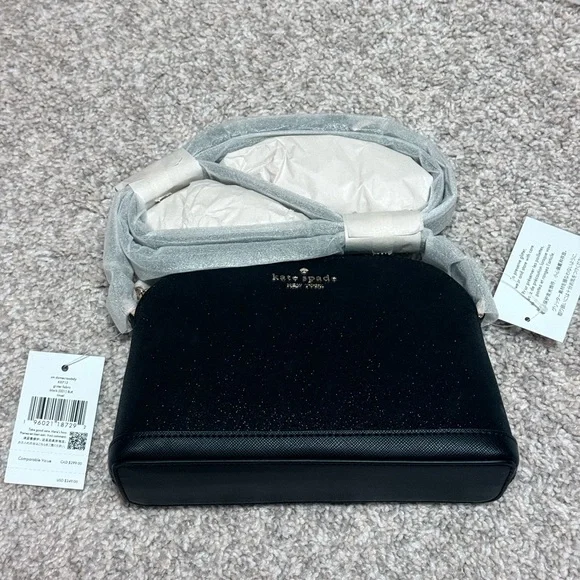 NWT Kate Spade Holiday Black Glitter Tinsel Small Dome Crossbody in - Picture 5 of 9